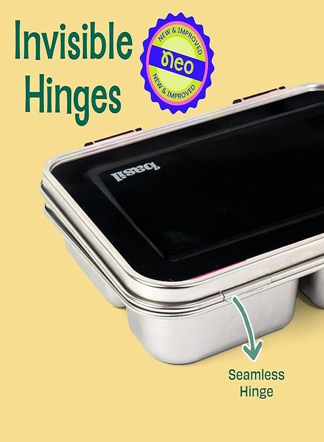 Basil Bento Neo Classic 2025 - New & Improved, 1000ml 3-Compartment Stainless Steel Lunch Box for Adults, Teens & Kids | Leak-Proof & Easy to Open Tiffin for Office, School, College - Matcha - Image 3